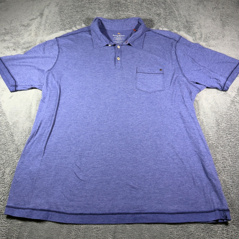 Tommy Bahama Jeans Island Modern Fit Blue Heather Polo Shirt Mens XL